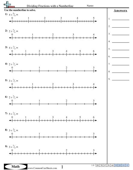 Dividing Fractions with a Numberline Worksheet - Dividing Fractions with a Numberline worksheet